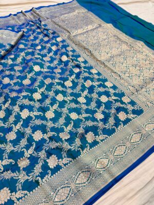 Blue Pure Banarasi Handloom Katan Weaved Saree