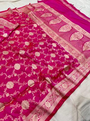 Rani Pink Pure Banarasi Handloom Katan Weaved Saree