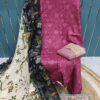 Pink With White Cotton Suit with Patch Work & Dupatta