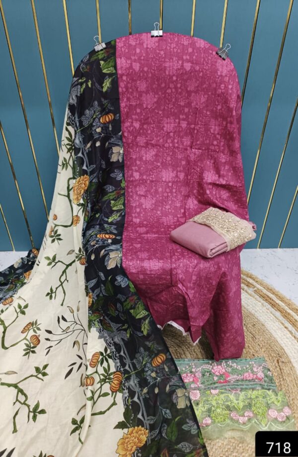 Pink With White Cotton Suit with Patch Work & Dupatta