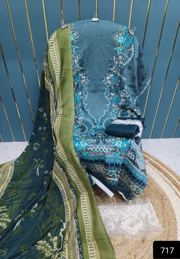 Tear Blue Cotton Suit with Patch Work & Dupatta