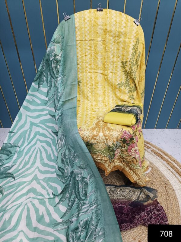Yellow With Gray Cotton Suit with Patch Work & Dupatta