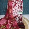 Red With White Cotton Suit with Patch Work & Dupatta