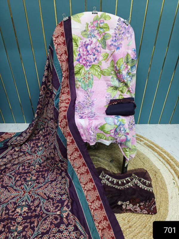 Light Pink And Purple Cotton Suit with Patch Work & Dupatta