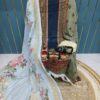 Olive Green And Whit Blue Printed Cotton Suit with Patch Work & Dupatta