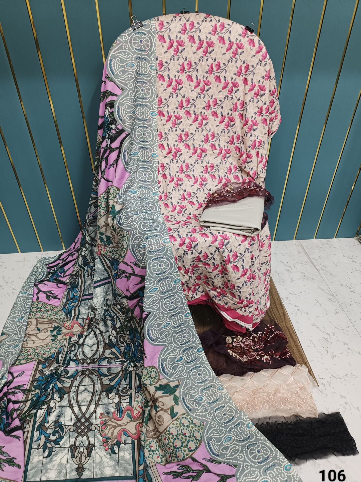 Pink Floral With Light Pink Printed Cotton Suit with Patch Work & Dupatta