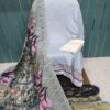 White Blue With Pink Printed Cotton Suit with Patch Work & Dupatta