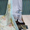White Blue Printed Cotton Suit with Patch Work & Dupatta