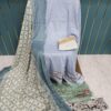 White Gray Printed Cotton Suit with Patch Work & Dupatta