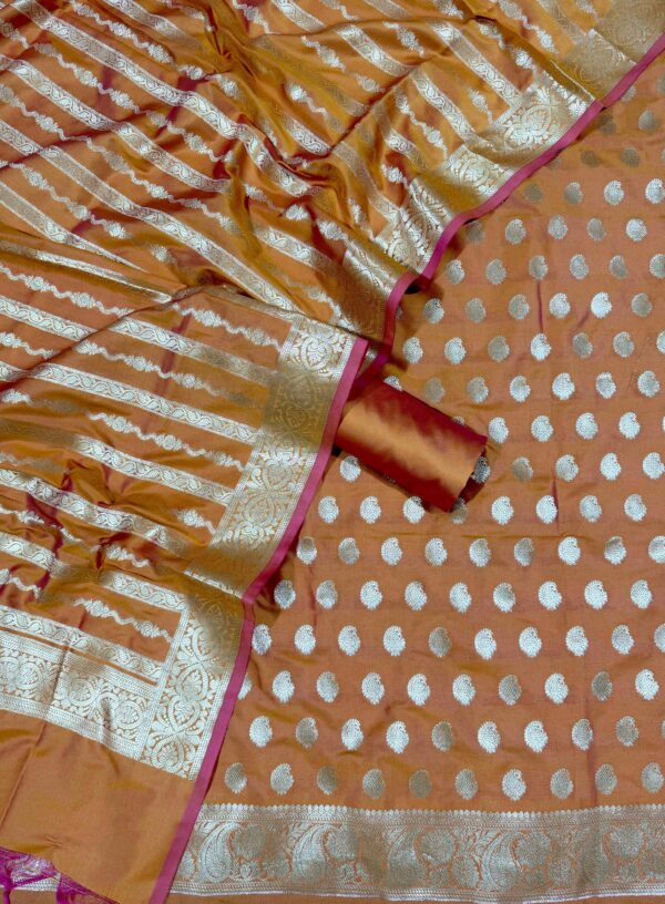Light Brown Katan Banarasi Silk Suit With Zari Weaving & Dupatta