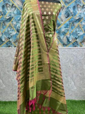Green Katan Banarasi Silk Suit With Zari Weaving & Dupatta