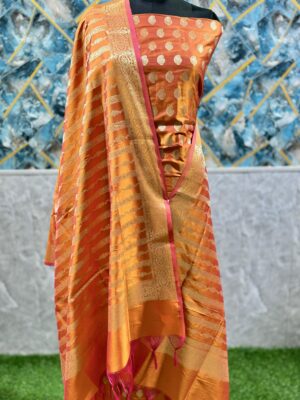 Light Brown Katan Banarasi Silk Suit With Zari Weaving & Dupatta