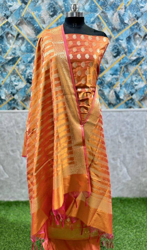 Light Brown Katan Banarasi Silk Suit With Zari Weaving & Dupatta