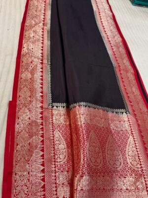 Black And Red Pure Raw Mango Handloom Katan Silk Saree