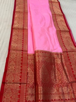 Pink And Red Pure Raw Mango Handloom Katan Silk Saree