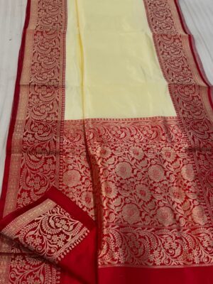 White And Maroon Pure Raw Mango Handloom Katan Silk Saree