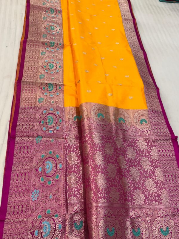 Mango Yellow and Rani Pink Pure Raw Mango Handloom Katan Silk Saree