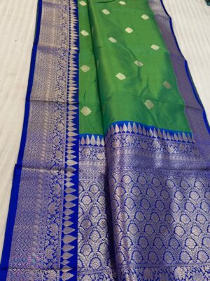 Green And Blue Pure Raw Mango Handloom Katan Silk Saree