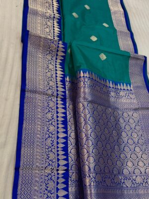 Dark Green And Blue Pure Raw Mango Handloom Katan Silk Saree