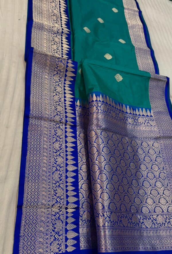 Dark Green And Blue Pure Raw Mango Handloom Katan Silk Saree