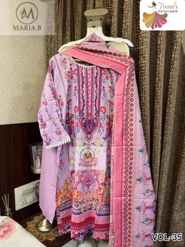 Maroon Suit Set with Printed Top, Cotton Bottom & Soft Dupatta