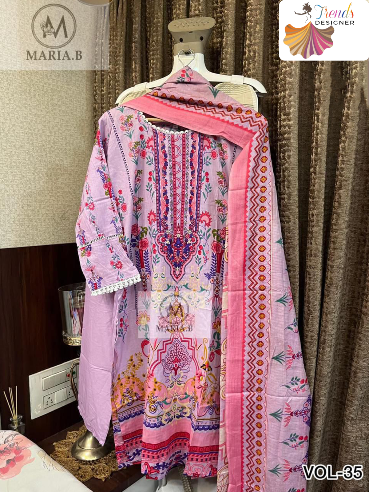 Light Pink Suit Set with Printed Top Cotton Bottom & Soft Dupatta