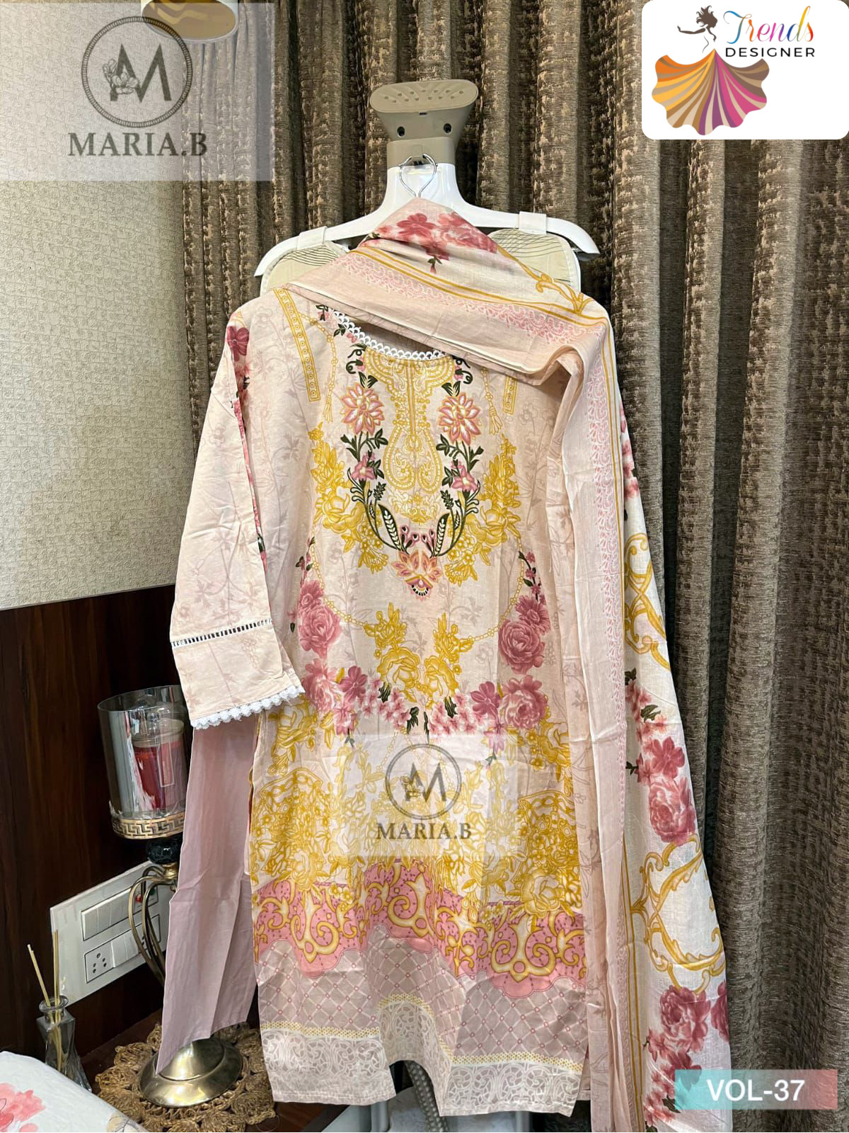 Yellow Suit Set with Printed Top Cotton Bottom & Soft Dupatta