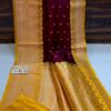 Maroon And Yellow Pure Handloom Katan Silk Saree with Antique Zari & Blousepiece