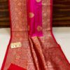 Pink And Red Pure Handloom Katan Silk Saree with Antique Zari & Blousepiece