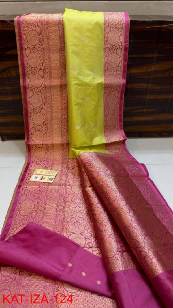 Light Green And Purple Pure Handloom Katan Silk Saree with Antique Zari & Blousepiece