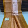 White And Yellow Pure Handloom Katan Silk Saree with Antique Zari & Blousepiece