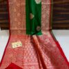 Green And Red Pure Handloom Katan Silk Saree with Antique Zari & Blousepiece