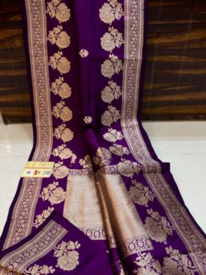 Dark Blue Pure Handloom Katan Silk Saree with Antique Zari & Blousepiece