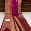 Pink And Maroon Pure Handloom Katan Silk Saree with Antique Zari & Blousepiece