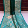 Dark Green And Firozi Pure Handloom Katan Silk Saree with Antique Zari & Blousepiece