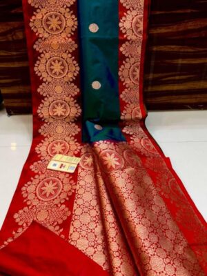 Black And Red Pure Handloom Katan Silk Saree with Antique Zari & Blousepiece