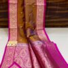 Brown And Pink Pure Handloom Katan Silk Saree with Antique Zari & Blousepiece