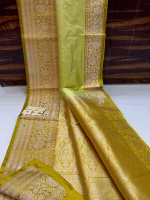 Green Pure Handloom Katan Silk Saree with Antique Zari & Blousepiece