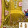 Lime Green Pakistani Cotton Dress Material with Heavy Embroidery & Dupatta