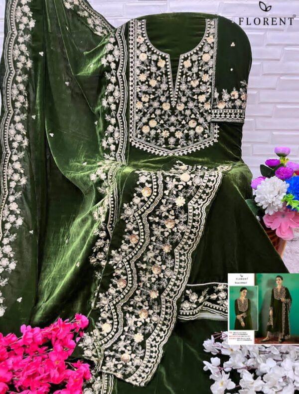 Green Velvet Collection Suit Heavy Embroidered Premium Velvet Set