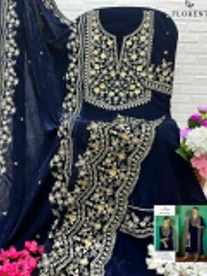 Dark Blue Velvet Collection Suit Heavy Embroidered Premium Velvet Set