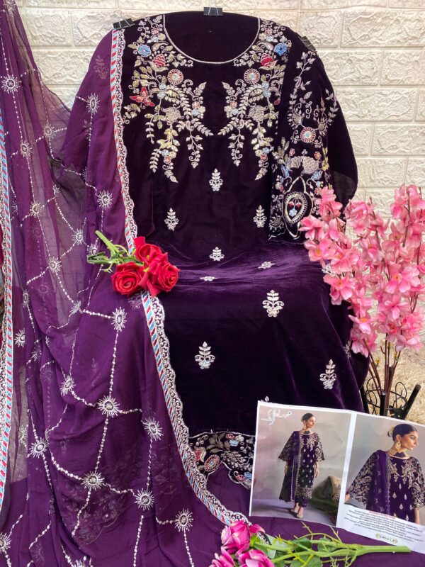 Purple Velvet Collection Suit Heavy Embroidered Premium Velvet Set