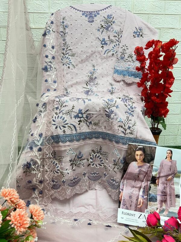 Light Pink Pure Cambric Cotton Embroidered Suit with Butterfly Net Dupatta