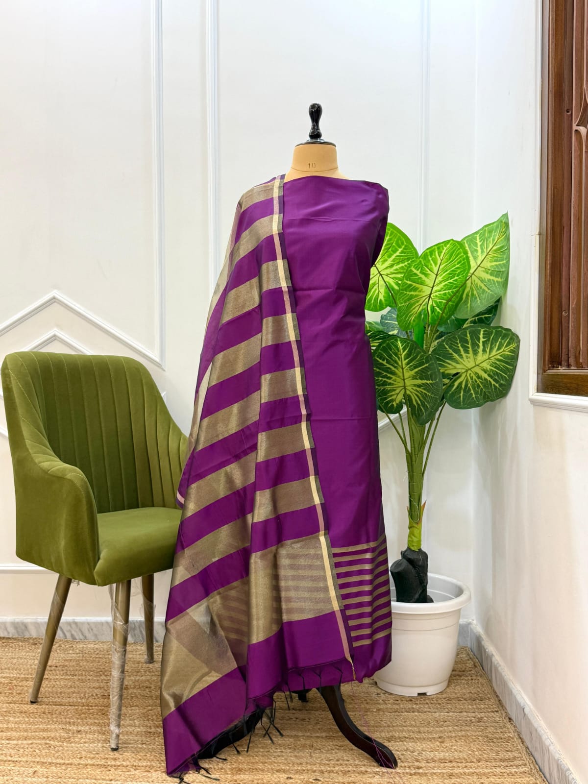 Purple Budget-Friendly Banarasi Chanderi Silk Suit with Rangkaat Dupatta