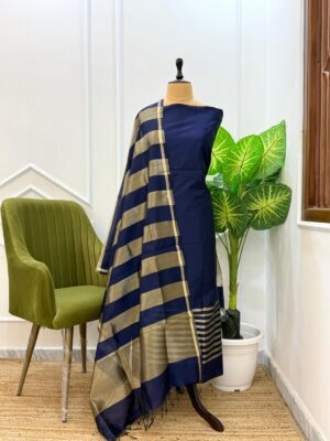 Dark Blue Budget Friendly Banarasi Chanderi Silk Suit with Rangkaat Dupatta