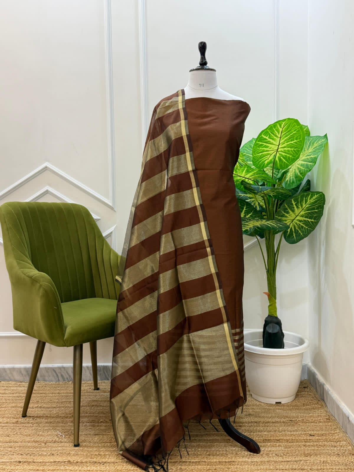 Brown Budget-Friendly Banarasi Chanderi Silk Suit with Rangkaat Dupatta