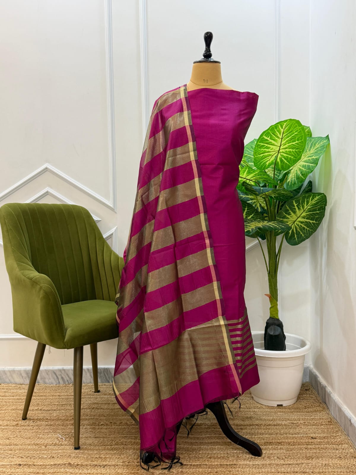 Pink Budget Friendly Banarasi Chanderi Silk Suit with Rangkaat Dupatta