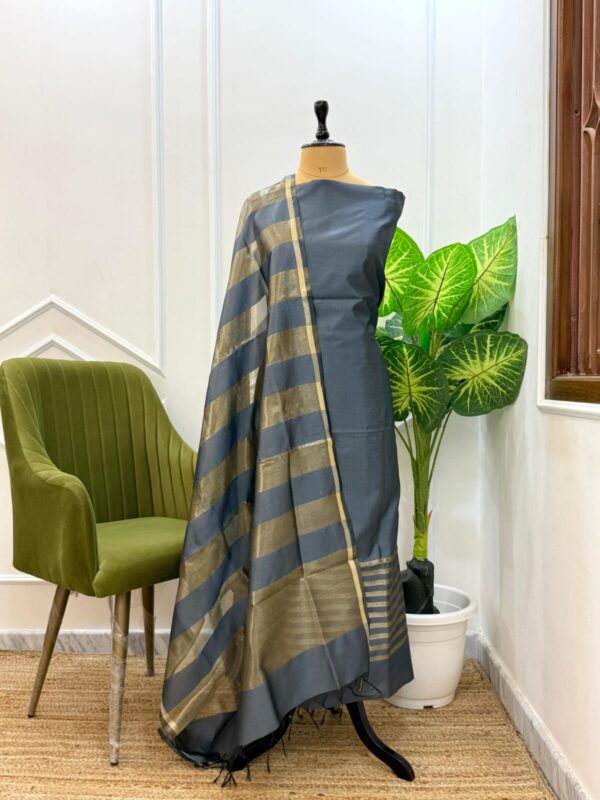 Gray Budget Friendly Banarasi Chanderi Silk Suit with Rangkaat Dupatta