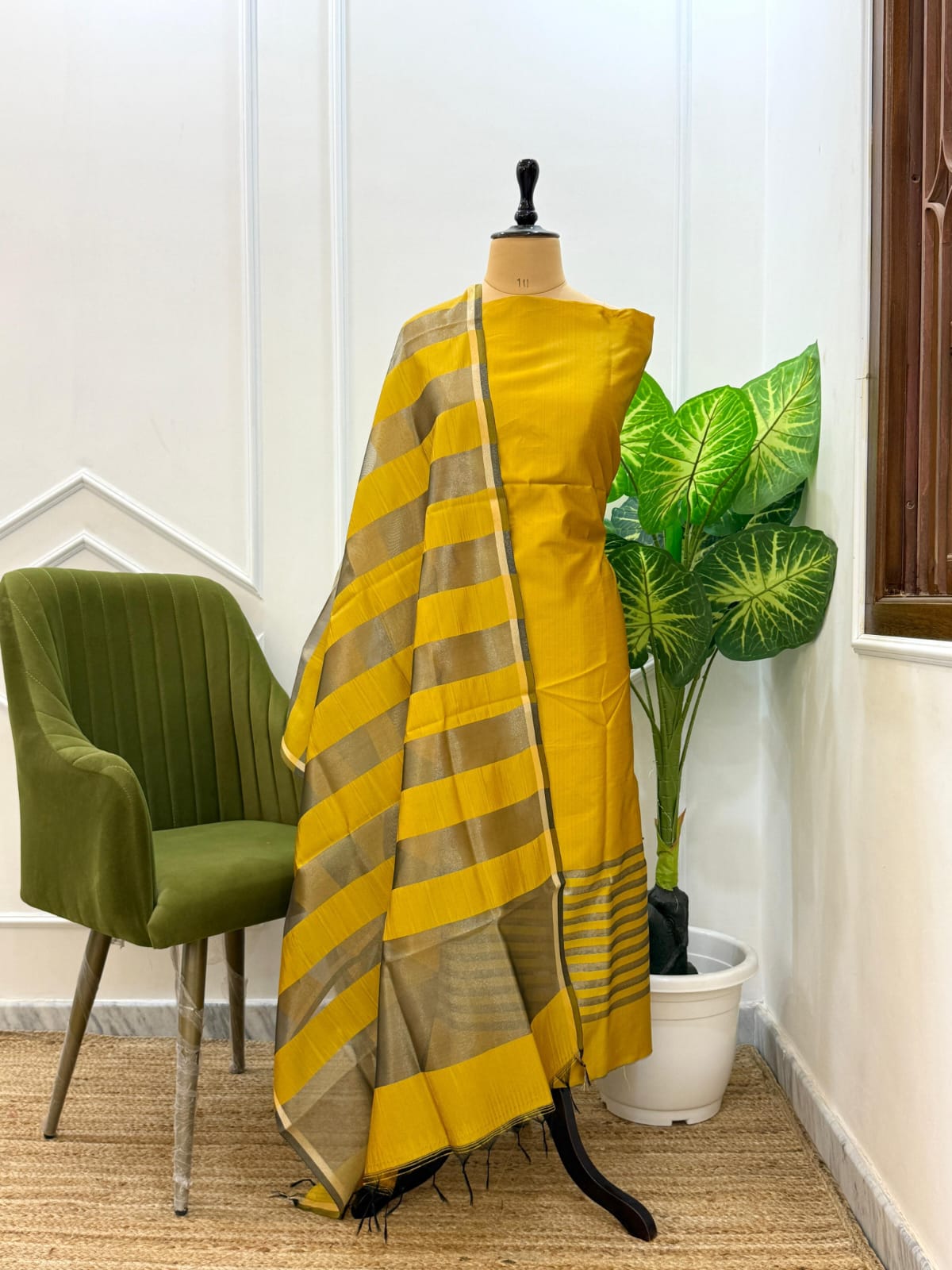 Yellow Budget Friendly Banarasi Chanderi Silk Suit with Rangkaat Dupatta