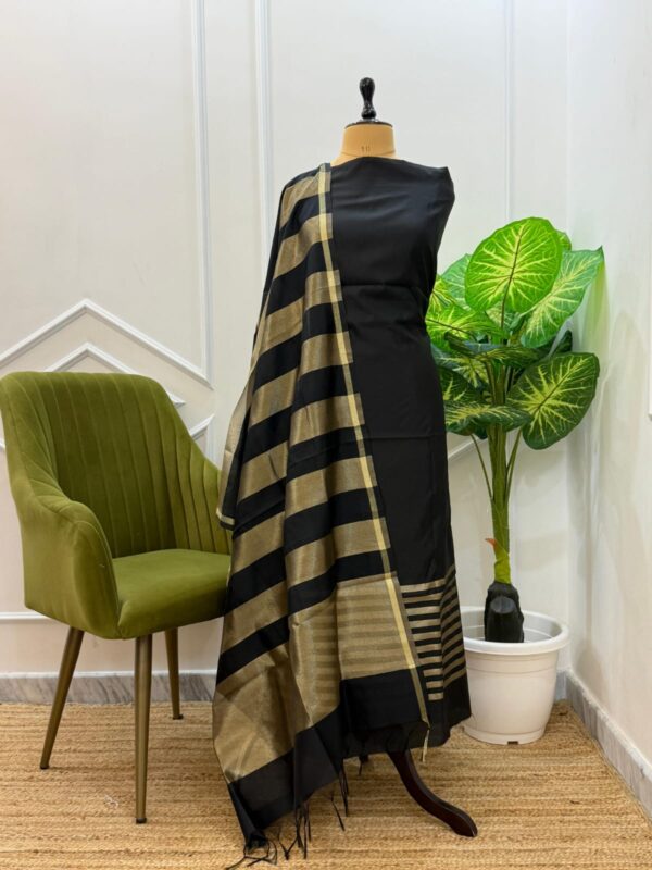 Black Budget Friendly Banarasi Chanderi Silk Suit with Rangkaat Dupatta